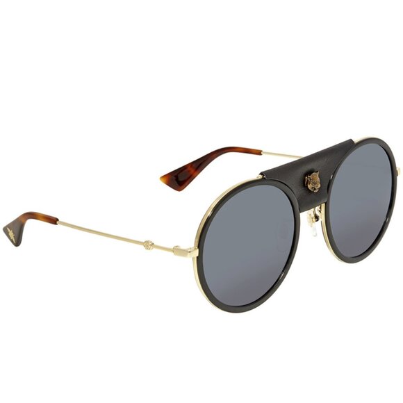 GUCCI SUNGLASSES GG0061S 016 ROUND FRAME AVIATOR LEATHER TIGER HEAD UNISEX - Picture 2 of 10